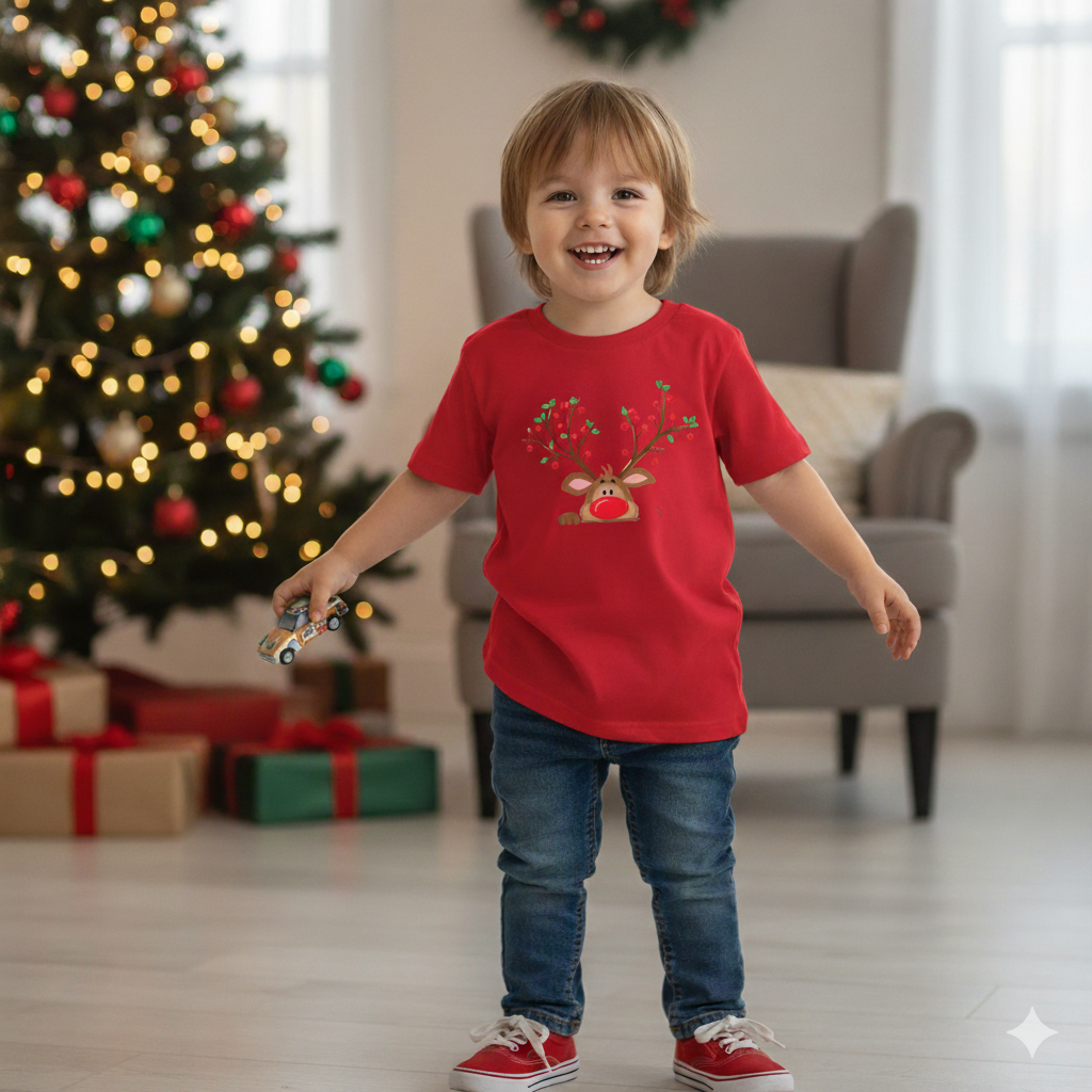 Reindeer Kids round neck T Shirt