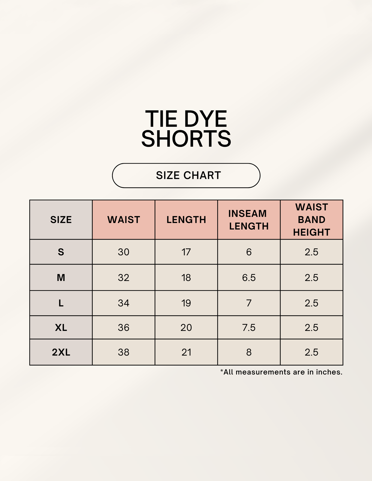 Unisex Tie Dye Shorts 1750500341sizechart