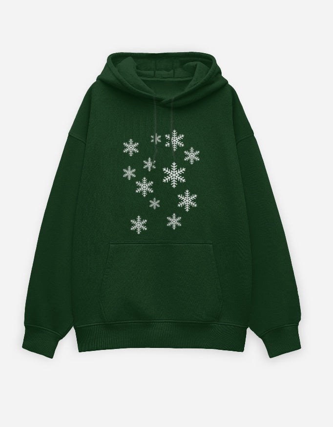 Snow flakes Unisex Oversized Hoodie Bottle Green Front_1_c_8