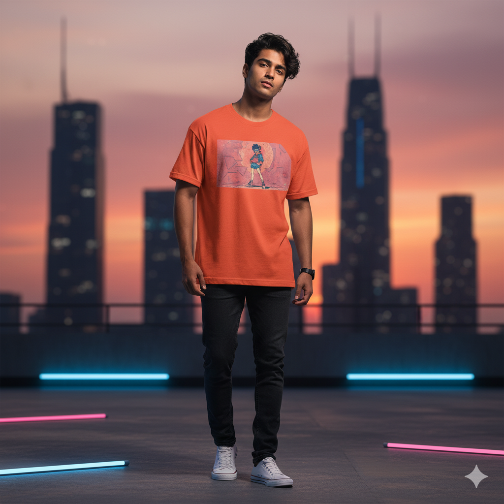 "Lo-Fi Tech" Anime Tee - Sandston Unisex Oversized Gemini_Generated_Image_ew0x9dew0x9dew0x