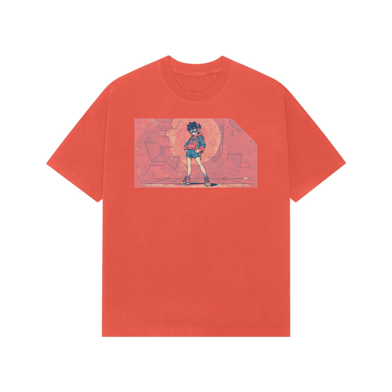 "Lo-Fi Tech" Anime Tee - Sandston Unisex Oversized Brick Red front-6901d0b6f3c66-Brick_Red_XS_Premium_Oversized_T-shirt